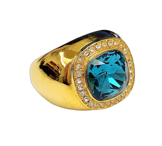 Polished Gold with Crystal & Indicolite Center Ring