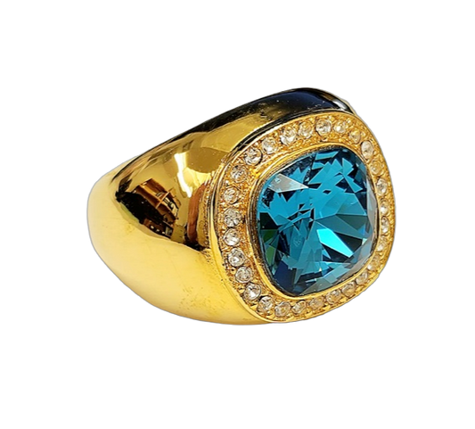 Polished Gold with Crystal & Indicolite Center Ring