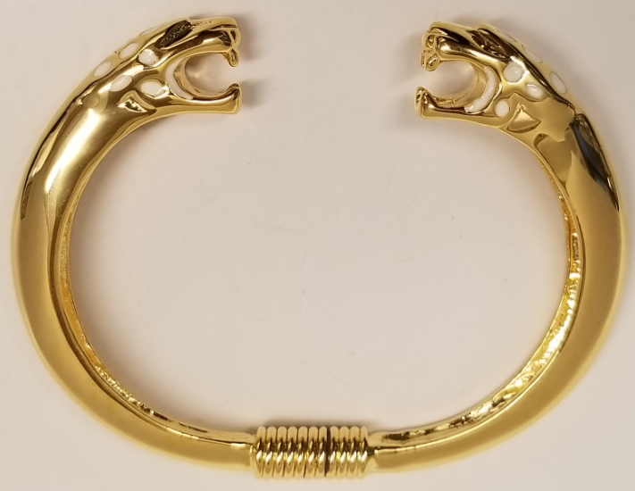 Polished Gold Two Jaguar Head White Spots Bracelet