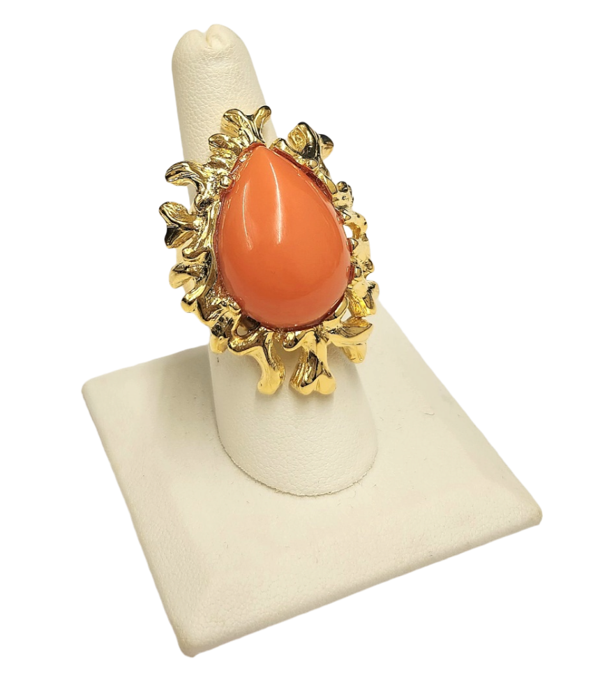 Gold Sea Branch with Coral Center Ring