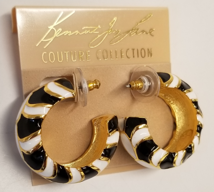 Gold Black White Hoop Earring