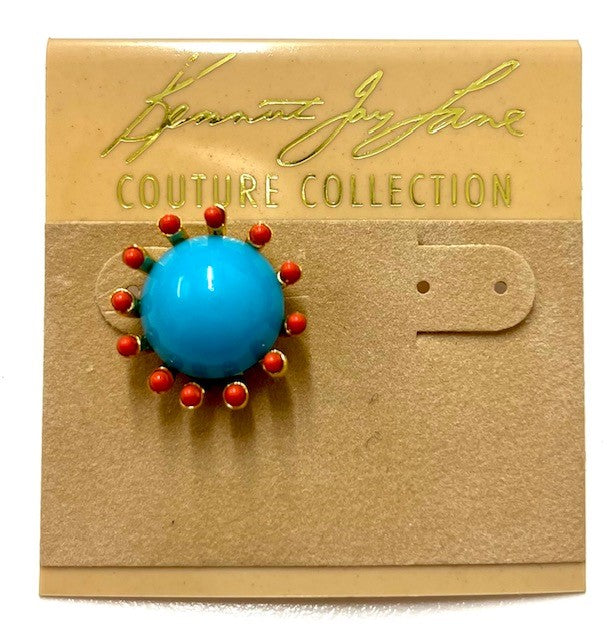Coral and Turquoise Pierced Round Earring