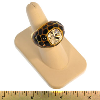 Tortoise & Black Ring with Clear Diamond Stone in Center