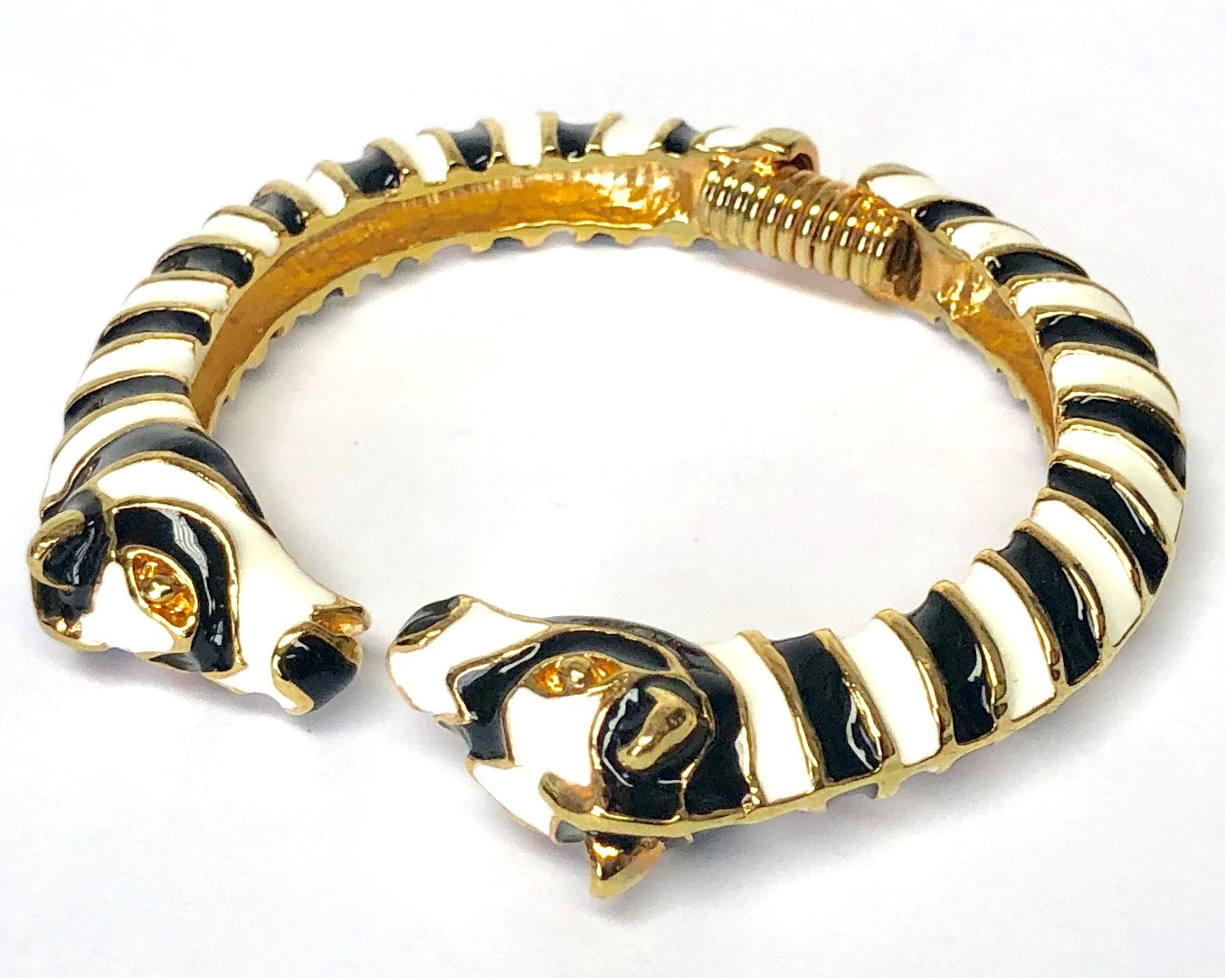 Gold Black and White Enamel Zebra Head Bracelet