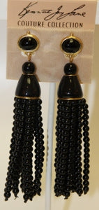 Black Top-12 Row Black Tassel Wire Earring