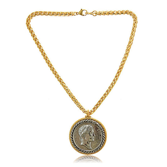 18" Gold Antique Silver Coin Pendant Necklace