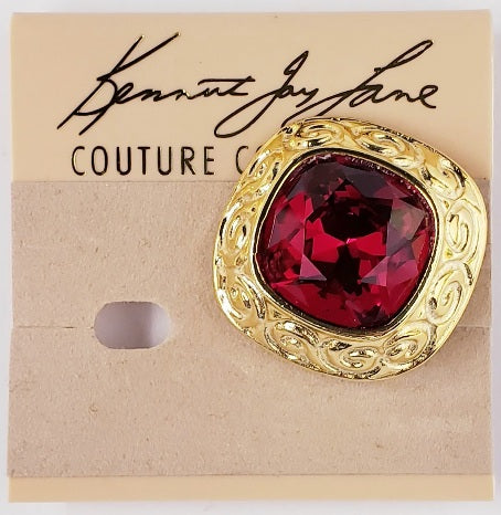 Gold with Faceted Ruby Center Clip Earring