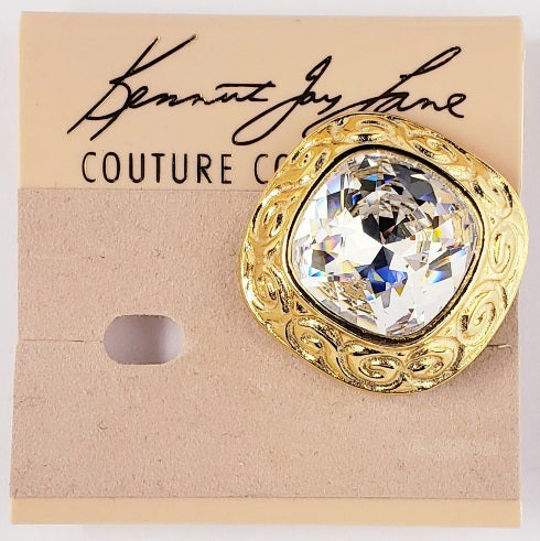 Gold with Faceted Crystal Center Clip Earring