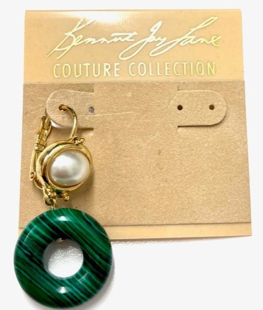 Pearl Top Malachite Green Donut Drop Pierced Earring
