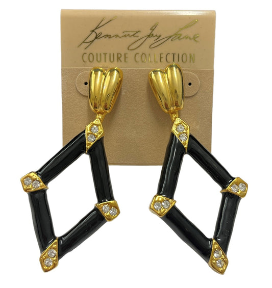 Black Diamond Shape Pierced Earrings