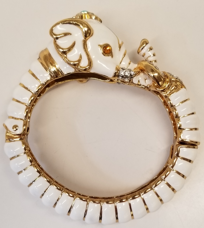 Gold White Enamel Elephant Bracelet