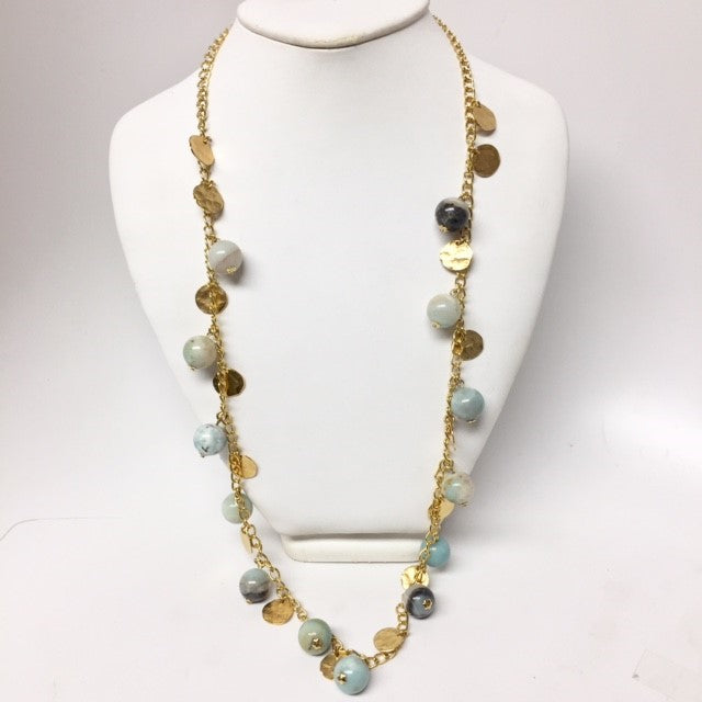 34" Amazonite Bead and Gold Coin Necklace
