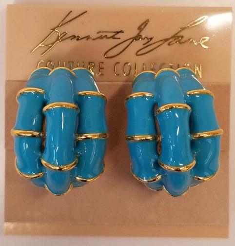 Gold Torquoise Enamel Triple Bamboo Earring