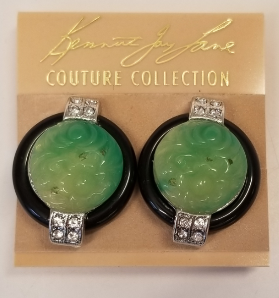 Black Craved Jade Deco Clip Earring