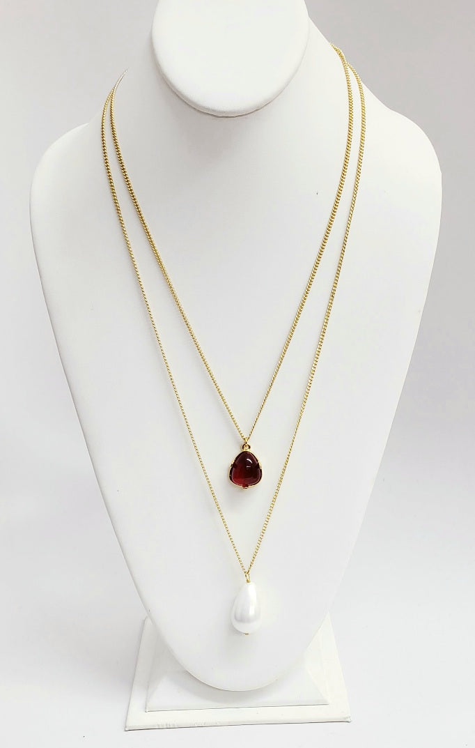 21" Ruby and Pearl Pendant Necklace