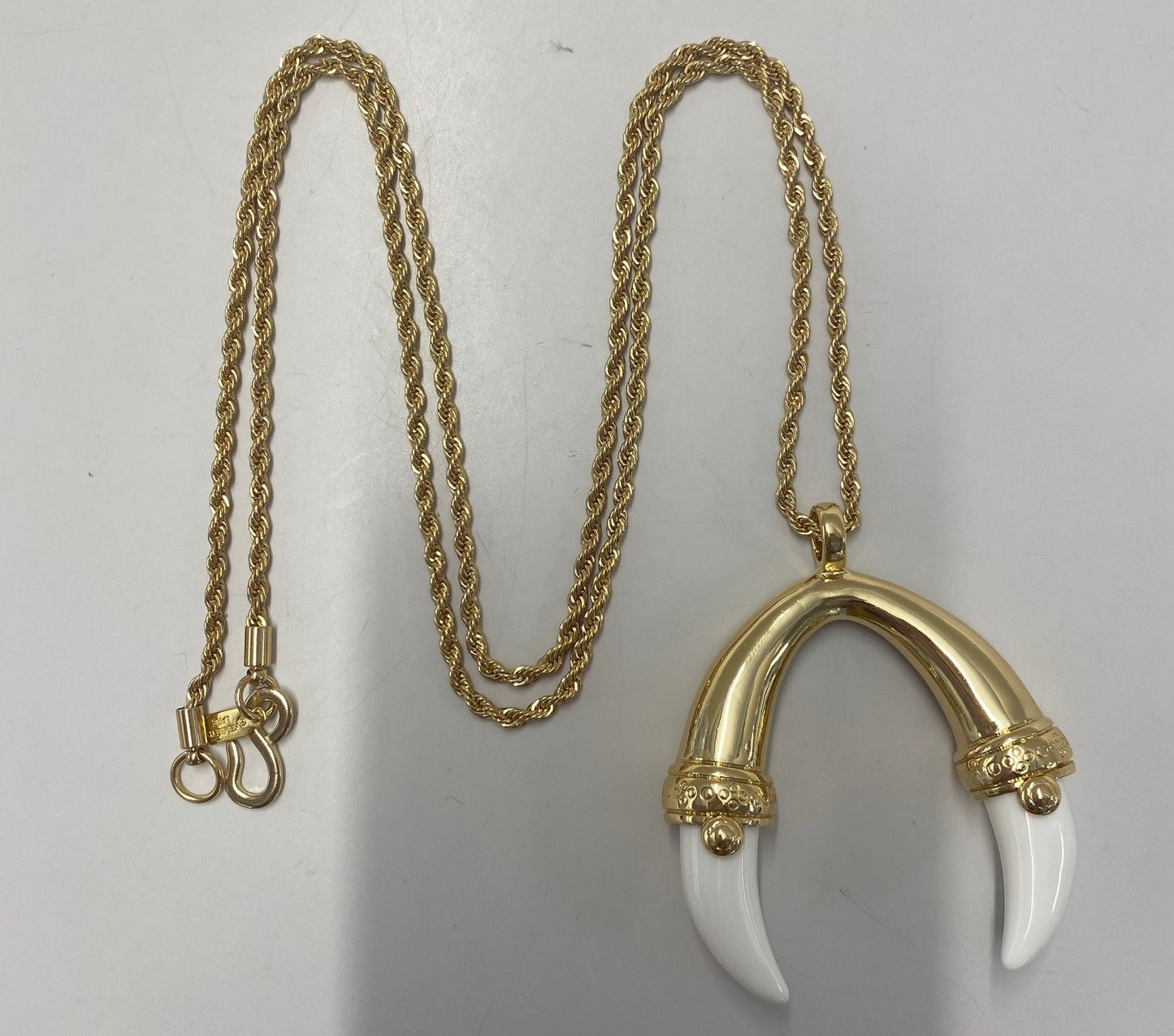 34" Gold Rope Chain and White Double Tusk Necklace