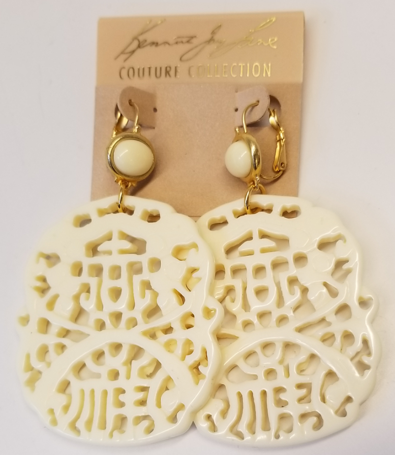 Ivory Top-Ivory Carved Drop Wire Earring