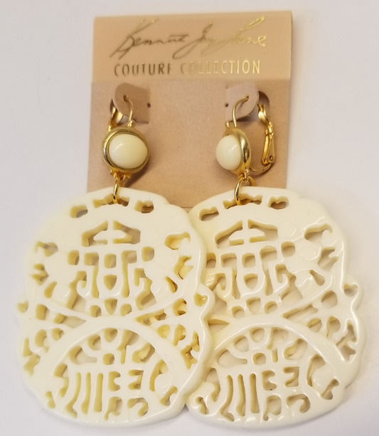 Ivory Top-Ivory Carved Drop Wire Earring