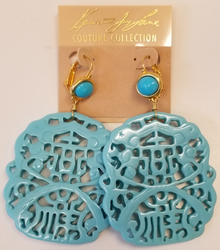 Turquoise Top-Turquoise Carved Drop Wire Earring