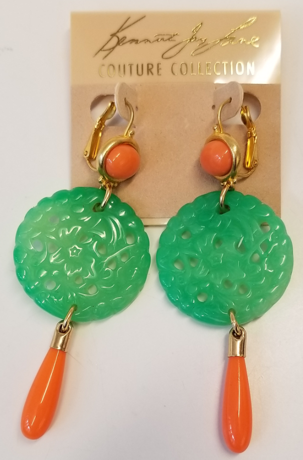 Coral Top-Small Carved Jade-Coral Drop Wire Ear