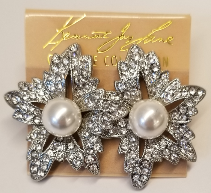White Pearl Flower Clip Earrings