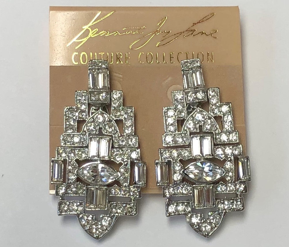 Rhodium Crystals Art Deco Pierced Earring