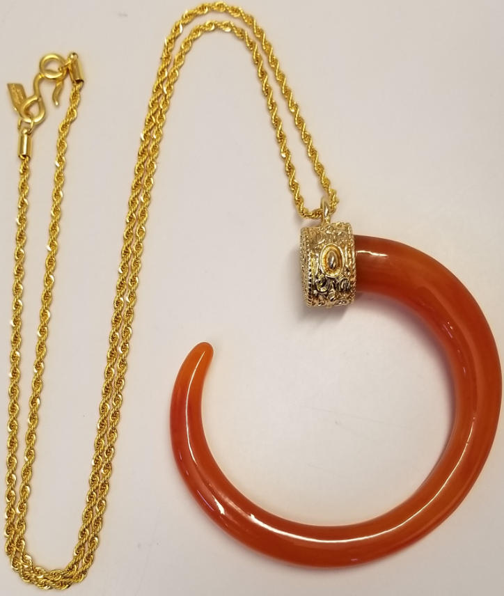 34" Amber Tusk on Gold Chain