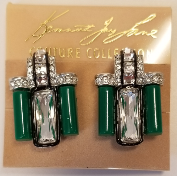 Silver Black Line Crystal Jade Clip Earring