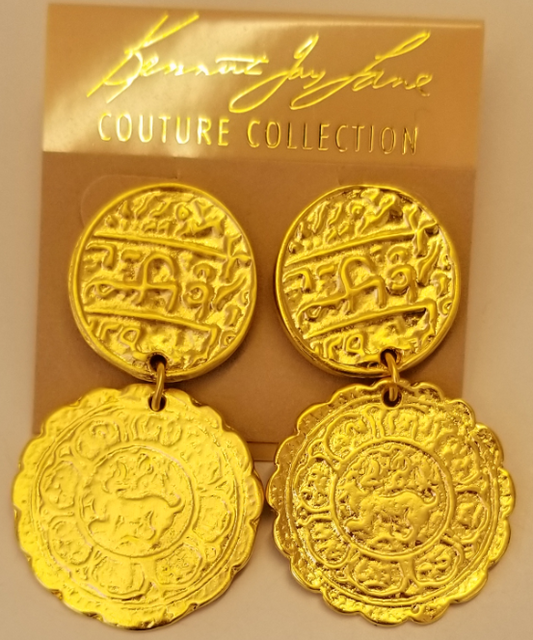 Satin Gold Filagree Coin Drop Pierced Earring