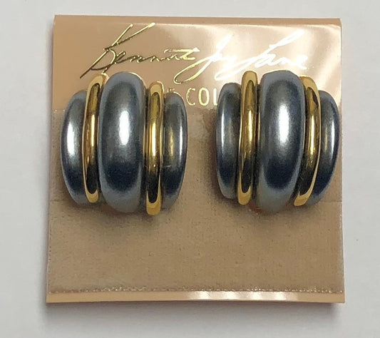 Double Gold Grey Pearl Domed Clip Earring