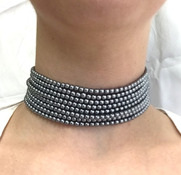 8 Row 4mm Dark Grey Pearl Choker