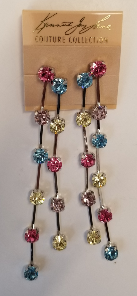 2 Row Silver Multi-Color Light Pastel Drop Clip Earrings