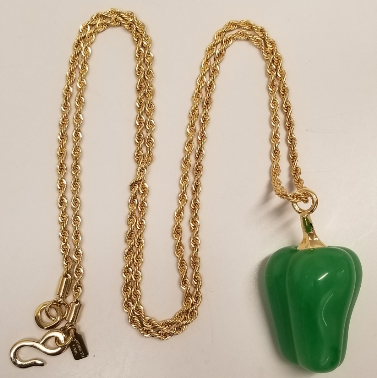 34" Jade Pepper on Gold Chain