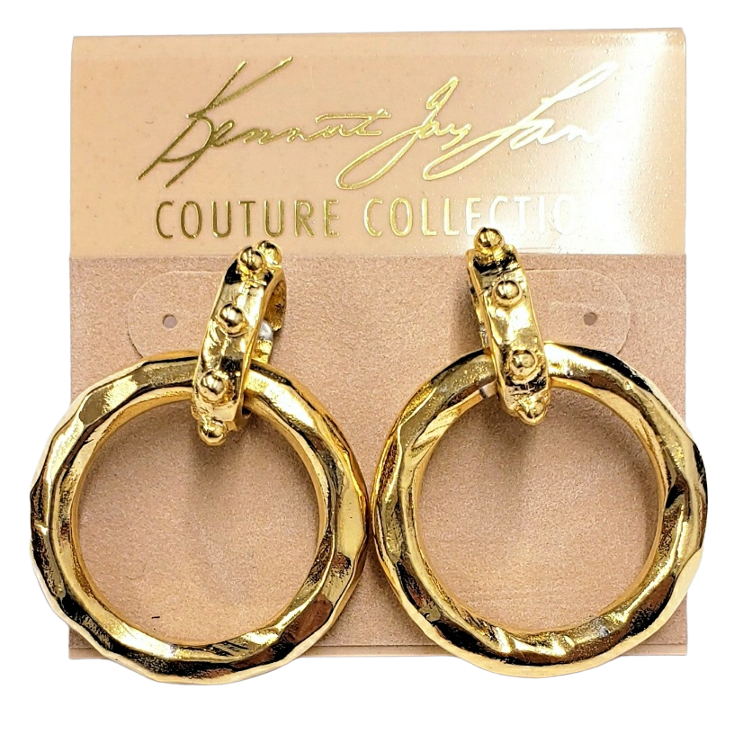Single Large Hammered Gold Circles Drop Post Earring