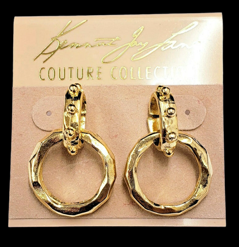 Single Small Hammered Gold Circles Drop Post Earring