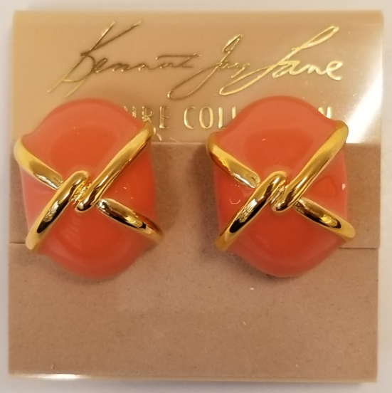 Gold Coral Enamel Clip Earring