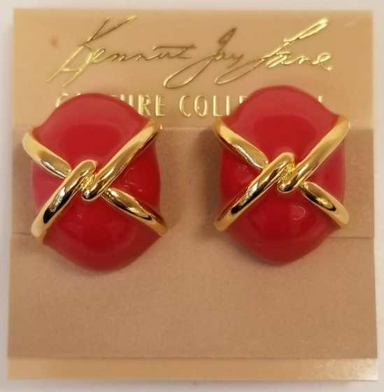 Gold Red Enamel Clip Earring