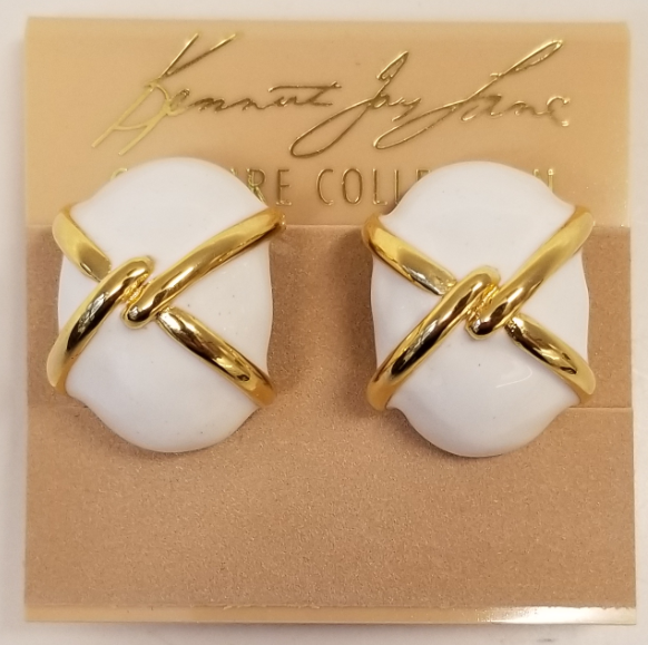 Gold White Enamel Earring