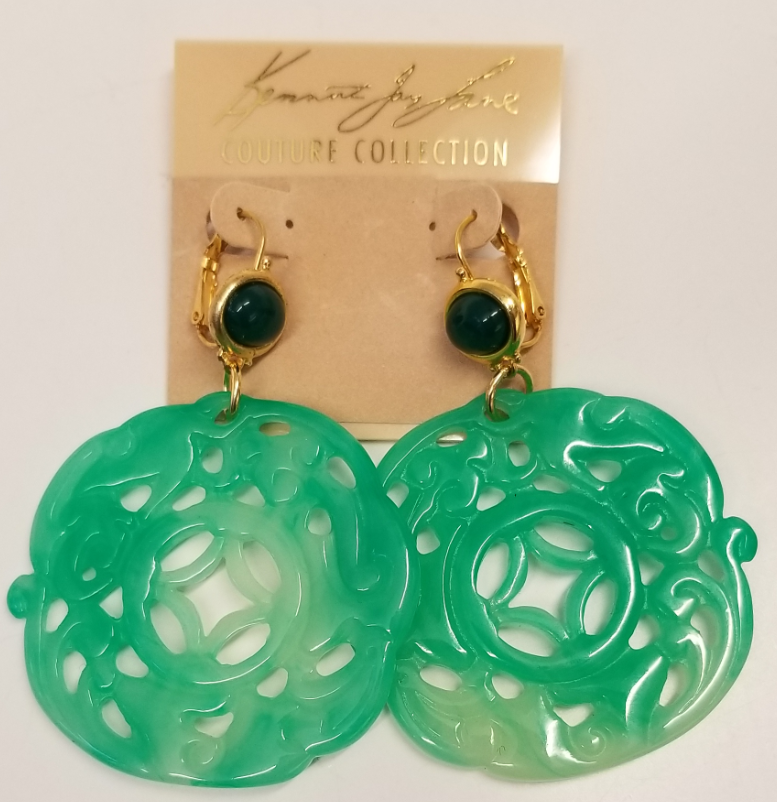 Jade Top-Jade Carved Drop Wire Earring