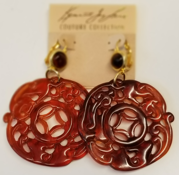 Tortoise Top-Tortoise Carved Drop Wire Earring