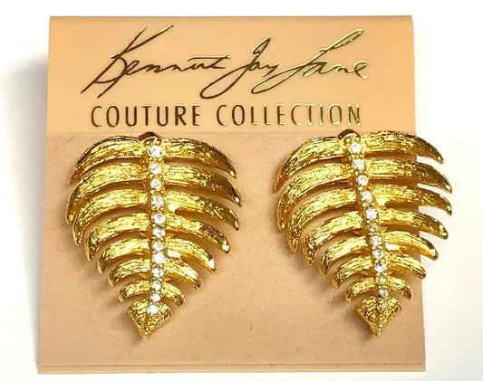 Gold Crystal Center Stem Leaf Pierced Earring