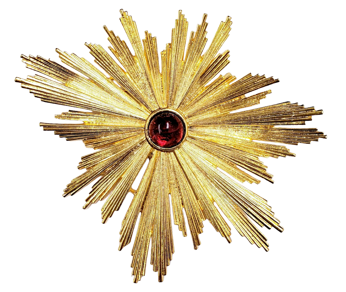 Gold with Flaw Ruby Center Starburst Pin