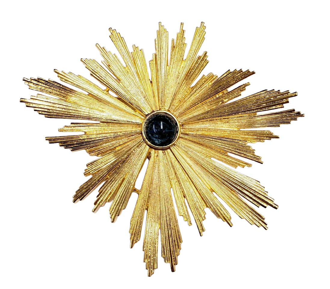 Gold with Flaw Sapphire Center Starburst Pin