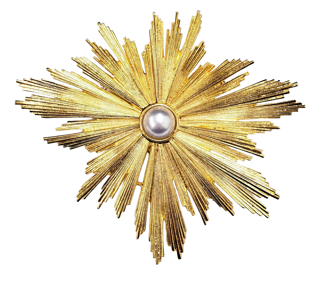 Gold with Pearl Center Starburst Pin