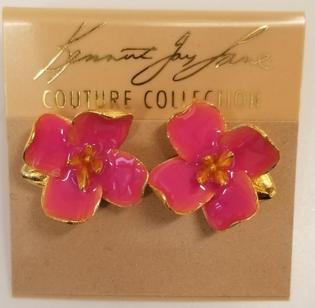 Gold Pink Enamel Flower Earring