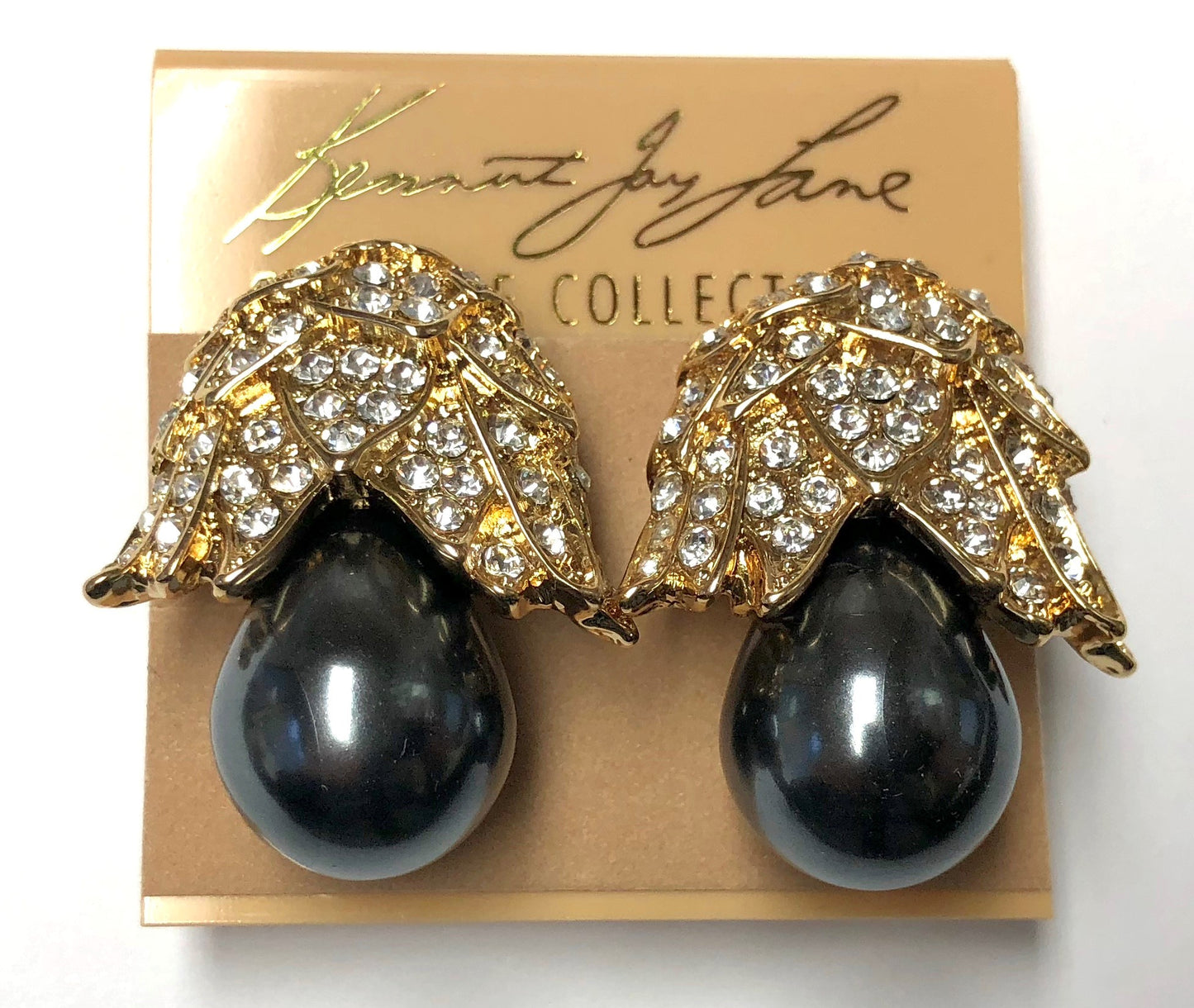 Gold Crystal Top And Gray Pearl Bottom Large Pear Clip Earring