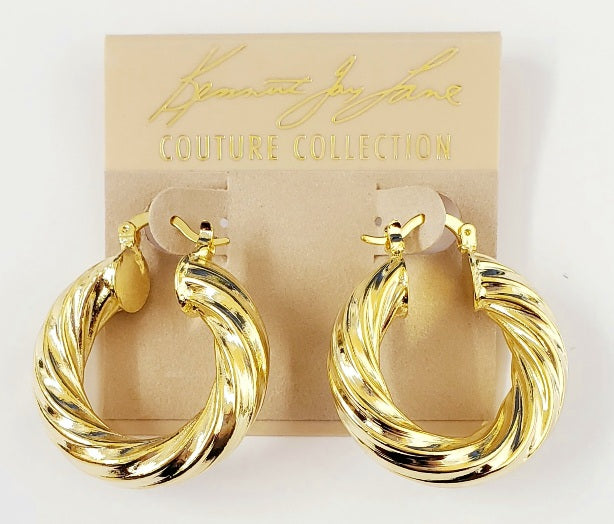 Small Polished Gold Twist Rope Hoop Pierced Earring
