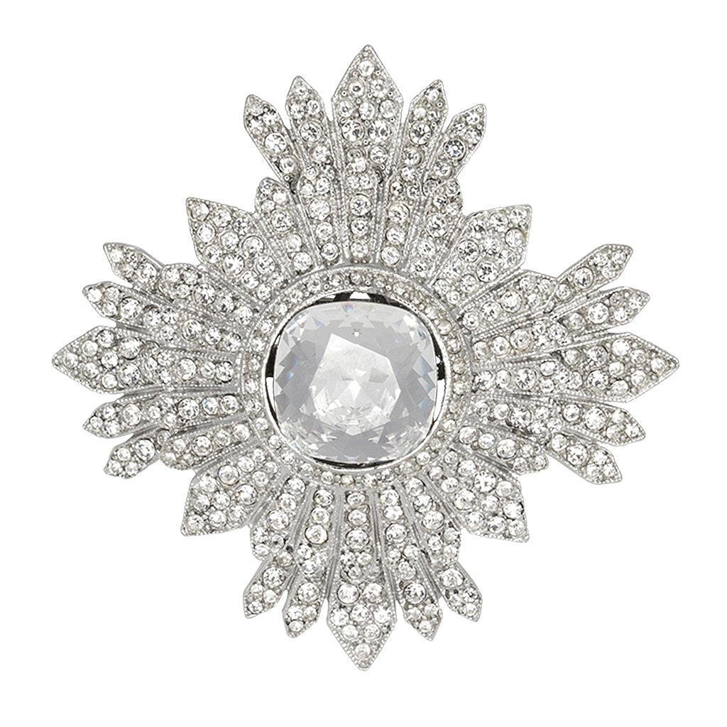 Silver Crystal Maltese Cross Pin