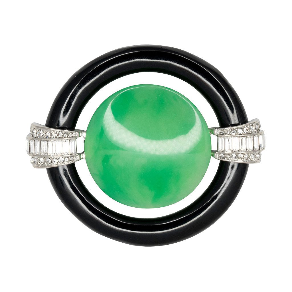 Silver Black Ring Jade Center Deco Pin