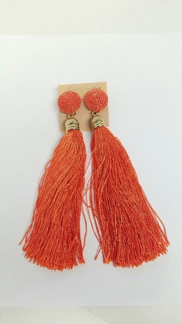Coral Seedbead Tassel Earring